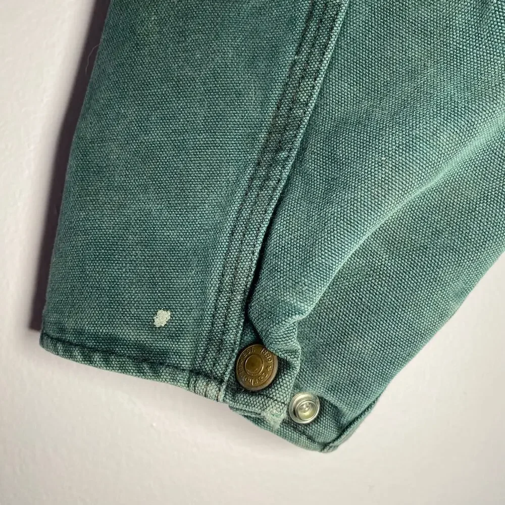 Carhartt Vintage Cape Chore Coat Green Canvas Cotton Front Snap Zip Men's Large